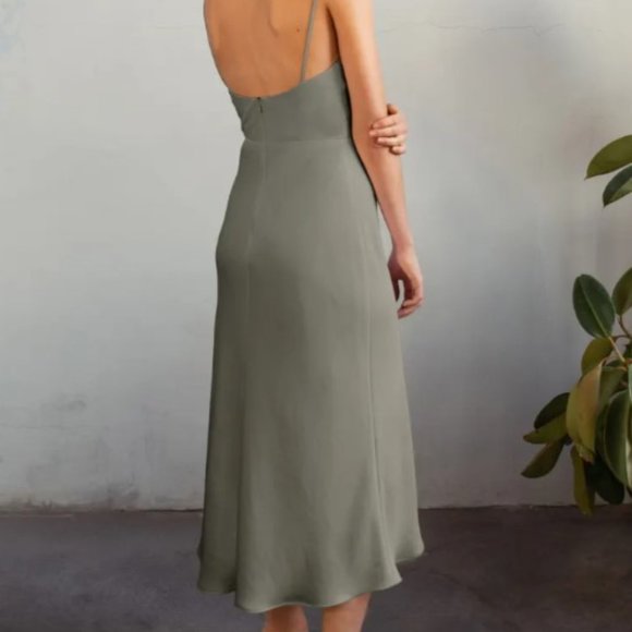 JENNY YOO Claudia Moss Green Satin Midi Dress - Picture 2 of 5